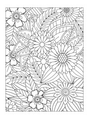 Obraz premium Flower pattern. Vector doodle flowers in black and white. Page adult coloring book. Coloring Flower Page. Books for adults.