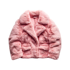Cozy Faux Fur Jacket in Pastel Pink Isolated on Transparent Background