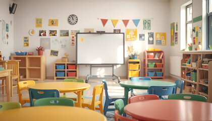 A room in a kindergarten, pre-school with children and a blurred background