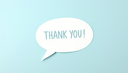 Thank you message for card, presentation, business. Expressing gratitude, acknowledgment and appreciation. Minimalist abstract design with white cut out paper on blue 