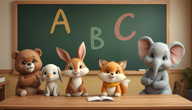 pre-school cartoon character 3d classroom background