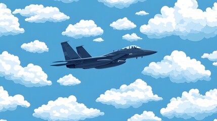 Sleek Military Fighter Jet Soaring Through Cloudy Blue Skies