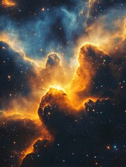 Obraz premium Fiery Cosmic Explosion in Vibrant Space Nebula with Shimmering Stars and Stardust Pattern