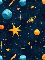 Naklejka premium Vibrant Cosmic Pattern with Luminous Stars and Planets Across the Infinite Universe