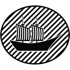 a ship silhouette on retro stipe background