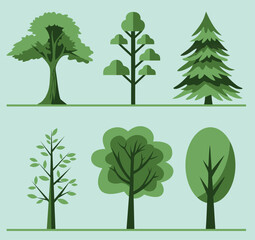 Set of flat illustrations with tree species