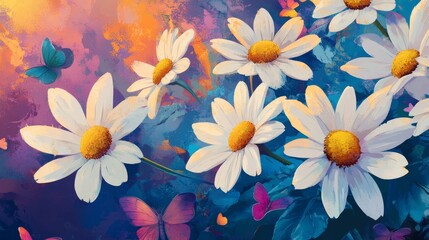 7.A joyful design of large daisies interwoven with swirling butterflies in shades of yellow, pink, and blue. The layout is peppered with motivational quotes in elegant calligraphy, ideal for seasonal