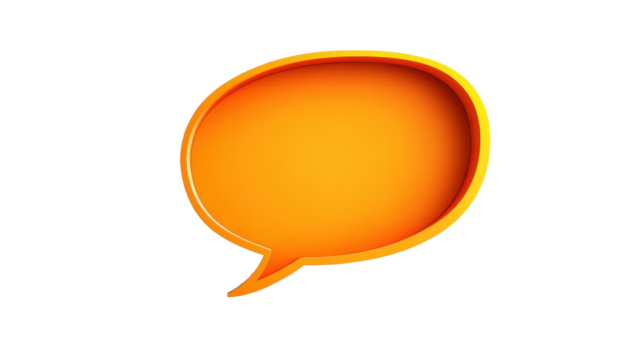 Orange speech bubble communicating a message on transparent background