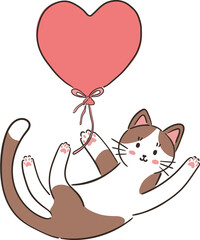 Adorable cartoon cat with pink heart. Hand drawn vector illustration for Valentines Day greeting card. Cat love human. Pet care concept.