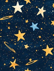 Naklejka premium Seamless Starry Night Sky with Celestial Patterns and Cosmic Elements