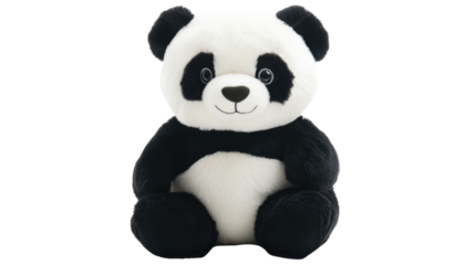Adorable panda plush toy sitting on transparent background