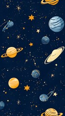Vibrant Cosmic Pattern with Planets Stars and Galaxies in Enchanting Night Sky Background