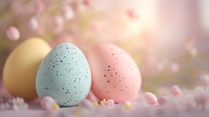 Pastel Speckled Easter Eggs with Spring Blossoms
