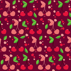 Seamless pattern. Cherry tree with leaves on a dark background.