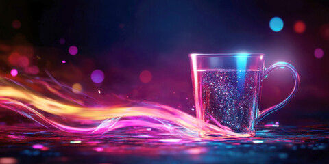 A vibrant composition of a glass cup with colorful liquid.