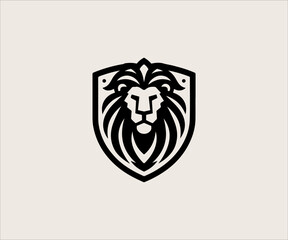 Lion head shield logo design vector template. Lion head symbol icon.