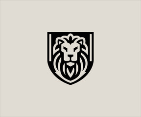 lion head shield logo design vector icon symbol graphic illustration creative idea
