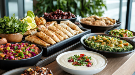 Obraz premium beautifully arranged Iftar table filled with delicious dishes and fresh ingredients