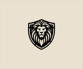lion head shield logo vector icon illustration design template line art style