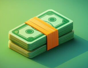 Money in a purse. 3D money bundles icon. Stack of currency banknotes. Business and finance concept. Banknotes.