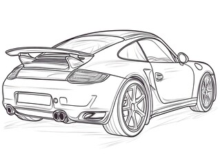 Stylized Outline Drawing of a Powerful and Sleek Sports Car for Automotive Design or Coloring Pages
