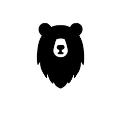 Bear Silhouette Icon: A minimalist black silhouette of a bear's head, a strong and symbolic image perfect for logo design, branding, or wildlife-themed projects. 