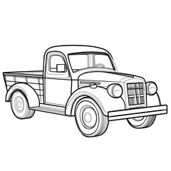Vintage Pickup Truck Outline Drawing for Kids Coloring and Education