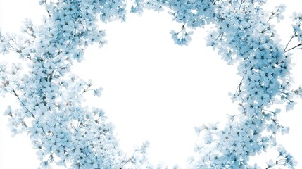 Cyan Blooms Circular Arrangement, Delicate cyan flowers in a circular design on a pristine white background, perfect for elegant designs