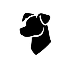 Dog Head Silhouette: A minimalist black silhouette of a dog's head, viewed in profile, exudes a sense of canine elegance and simplicity. Perfect for logo design or pet-related projects. 