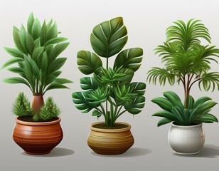 Fototapeta premium Green plant in a pot. Collection of 3d realistic icon illustration potted plants for the interior. Isolated on white background.