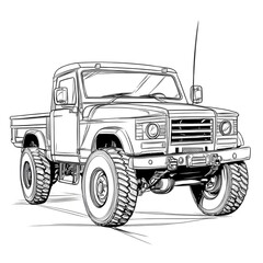Detailed Outline Drawing of a Powerful Off Road Utility Truck