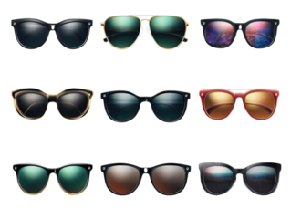 Set of sunglasses on transparent background.