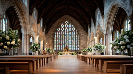 Fototapeta premium grand old cathedral with high arches and stunning stained glass windows