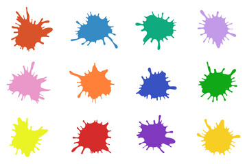 Set splash color paint. Spray paint blot element.Colorful ink stains mess.Colorful paint splatters.