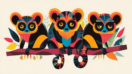 Obraz premium Colorful lemur illustration on branch