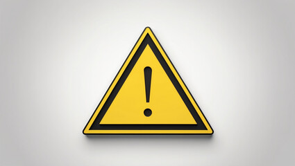 Warning Sign: a bold, bright yellow equilateral triangle with a prominent black exclamation mark centered within, outlined with a thin black border, set against a clean white background