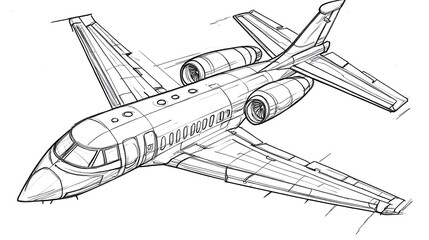 Detailed Outline Drawing of a Modern Fighter Jet Aircraft