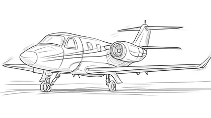 Sleek and Powerful Business Jet Plane Outlined in Technical Sketch