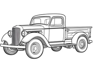 Vintage Truck Outline Drawing for Kids Coloring   Classic Monochrome Sketch of Antique Commercial Vehicle