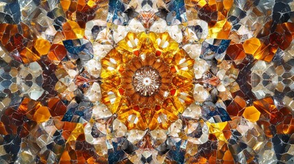 abstract kaleidoscope burst, multicolored crystal formation, radiating geometric patterns, prismatic sacred geometry, fractal light design, symmetrical mandala art, luminous color spectrum