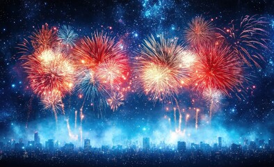 Fireworks Celebration Blue Background New Year Party Event Festivity