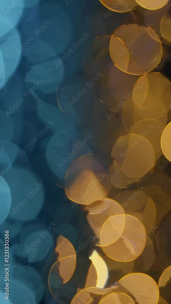 Poster An abstract shimmering background filled with soft blue and gold bokeh, delicate glitter particles floating in a dreamy gradient.

