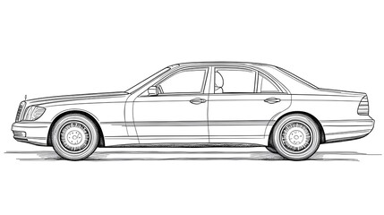 Obraz premium Stylized Luxury Sedan Blueprint Sketch for Kids Coloring