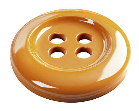shiny orange button with four holes, perfect for sewing and crafting projects. Its smooth surface and vibrant color make it eye catching accessory for garments