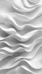 A 3D-rendered abstract wallpaper background featuring intricate white wavy lines, creating a fluid, undulating texture. Minimalist and modern design with soft curves, light shadows