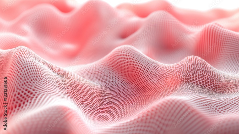 Wall mural Abstract pink background with dynamic waveforms and soft gradients.