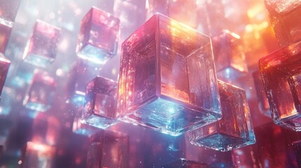 Fototapeta premium Surreal Floating Translucent Cubes in Bright Ethereal Atmosphere