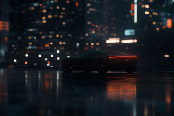 Fototapeta premium Sleek sports car at night in a city.