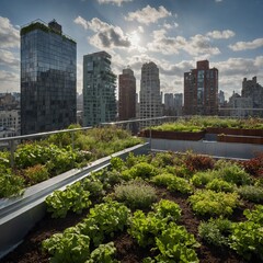 Fototapeta premium A sustainable green rooftop garden on a tall building