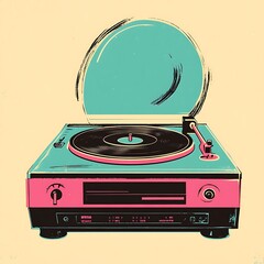 Fototapeta premium Retro record player graphic design, vintage style